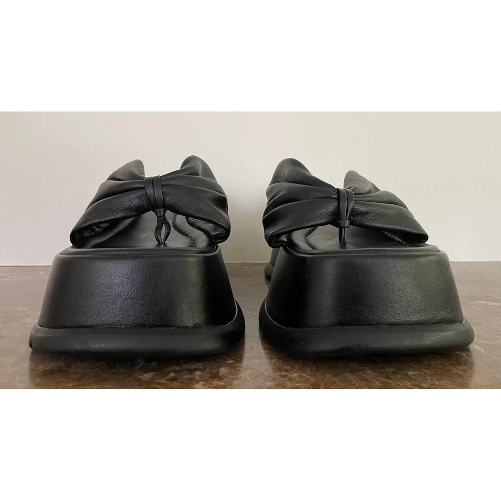 Brandon Blackwood Montego Black Leather Knotted Platform Thong Sandals Chunky 40